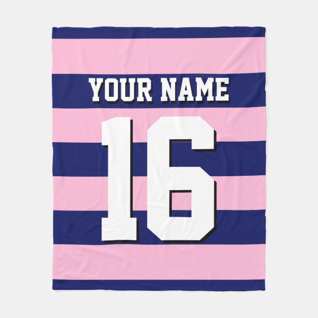Cot Candy Rosa Navy Blue Team Jersey Preppy Rand Fleecefilt (Framsidan)