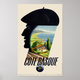 Côte Baskque Frankrike Vintage resor Poster