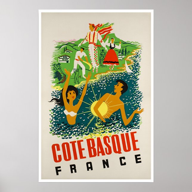 Cote Basque Frankrike Konst Strand Affisch Sport R (Framsidan)