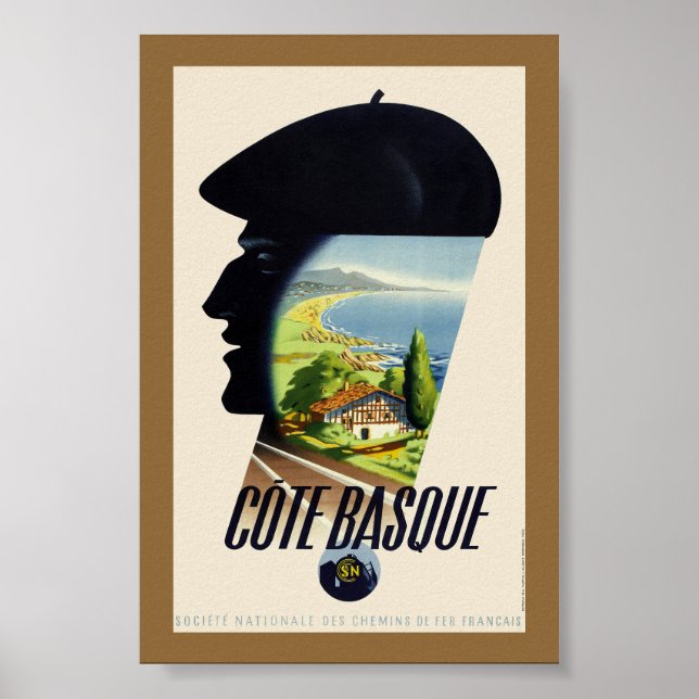 Côte Basque Frankrike Vintage Resor Poster (Framsidan)