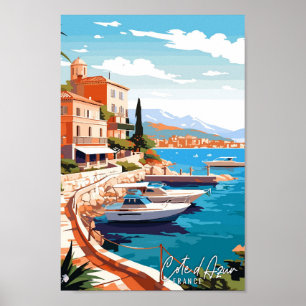Cote d Azur Frankrike Art vintage resor illustrati Poster