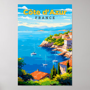 Cote d'Azur Frankrike Travel Art Vintage Poster