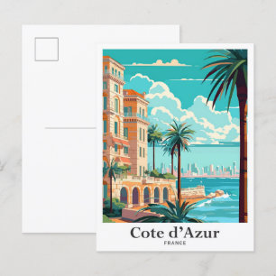 Cote d'Azur Frankrike Vintage resor Illustration Vykort