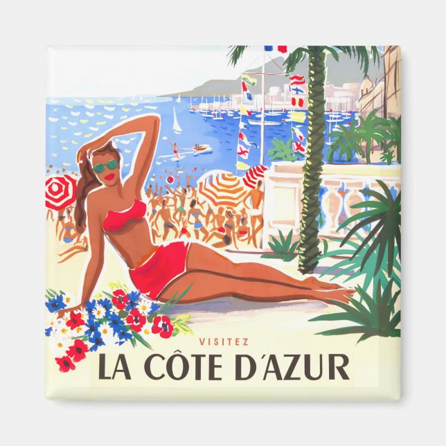Cote D'Azur Frankrike vintage resor Magnet (Framsidan)