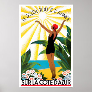 Cote D'Azur Frankrike vintage resor Poster