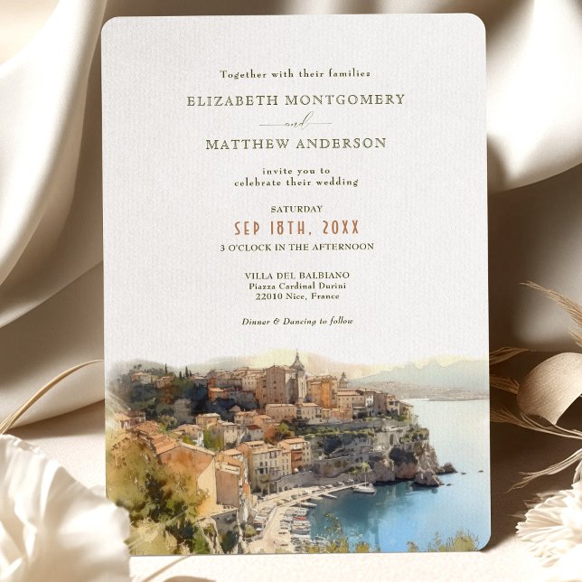 Cote d'Azur Fransk Coastal Destination Wedding Inv Inbjudningar (Skapare uppladdad)
