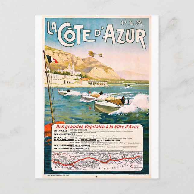 Côte d'Azur, Franska rivieran, båttävling, Frankri Vykort (Framsida)