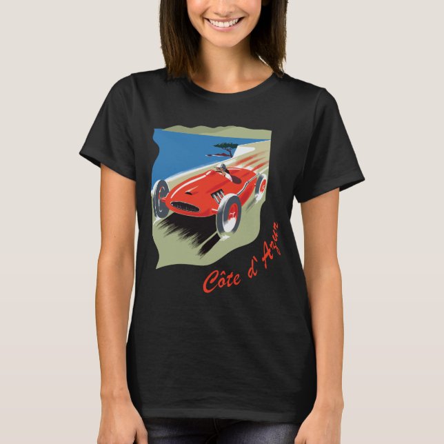 Côte d'Azur Franska Rivieran Röd Bil Resa T Shirt (Framsida)