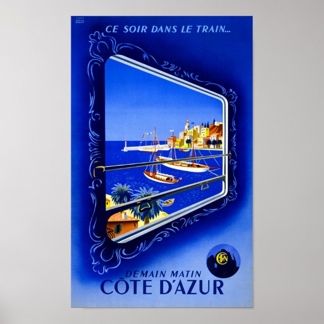 Cote d'Azur Vintage affisch återställd (Framsidan)