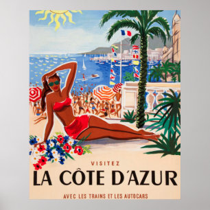 Cote D'Azur Vintage Fransk Resa Poster
