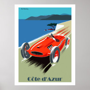 Côte d'Azur, vintage resor, tävla för hastigheter Poster
