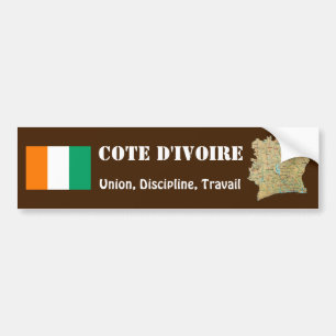 Cote d'Ivoire Flagga + Karta Bildäckslapp Bildekal