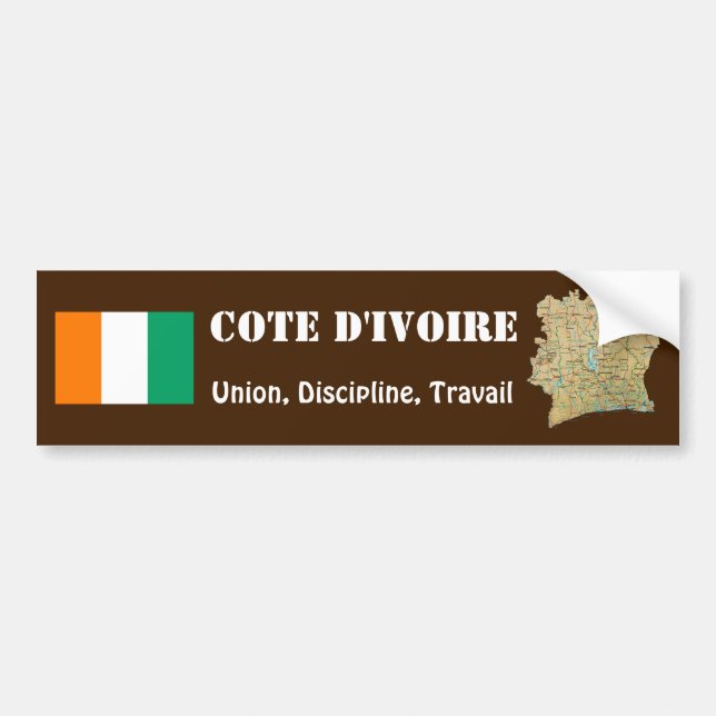 Cote d'Ivoire Flagga + Karta Bildäckslapp Bildekal (Framsidan)