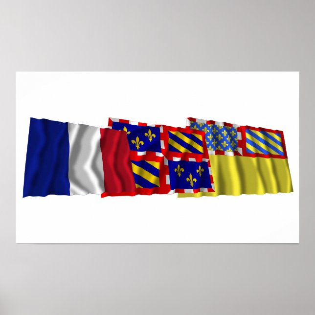 Côte-d'Or, Bourgogne & Frankrike flaggor Poster (Framsidan)