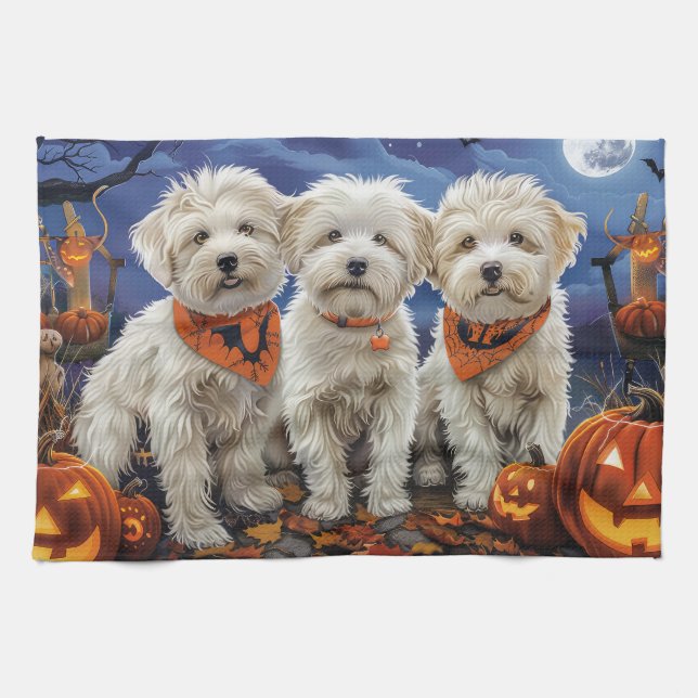Coton De Tulear Halloween Kuslig Kökshandduk (Horisontell)