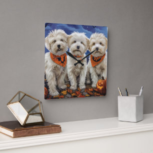 Coton De Tulear Halloween Spooky Fyrkantig Klocka