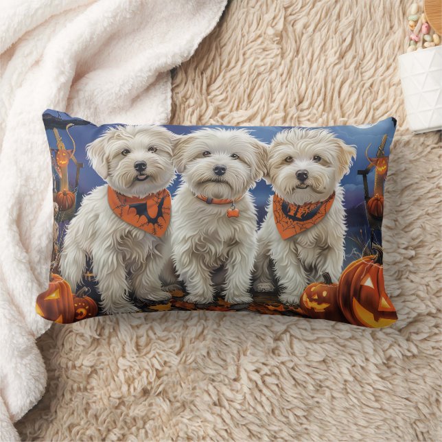 Coton De Tulear Halloween Spooky Lumbarkudde (Filt)