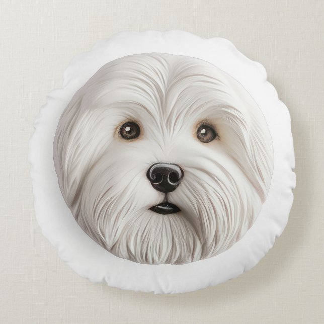 Coton De Tulear Hund 3D Inspired Rund Kudde (Framsidan)