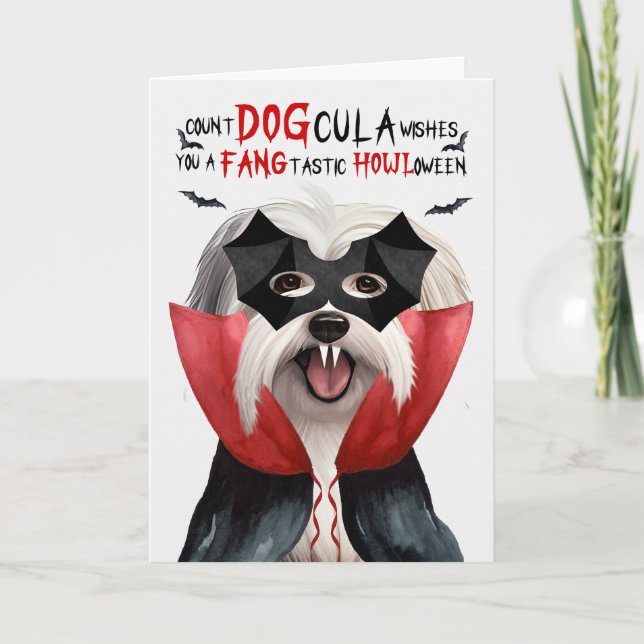 Coton De Tulear Hund Count DOGcula Funny Halloween Helgkort (Framsida)