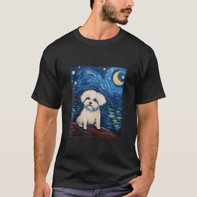 Coton de Tulear Hund Funny Artistic Van Gogh Hund  T Shirt (Framsida)