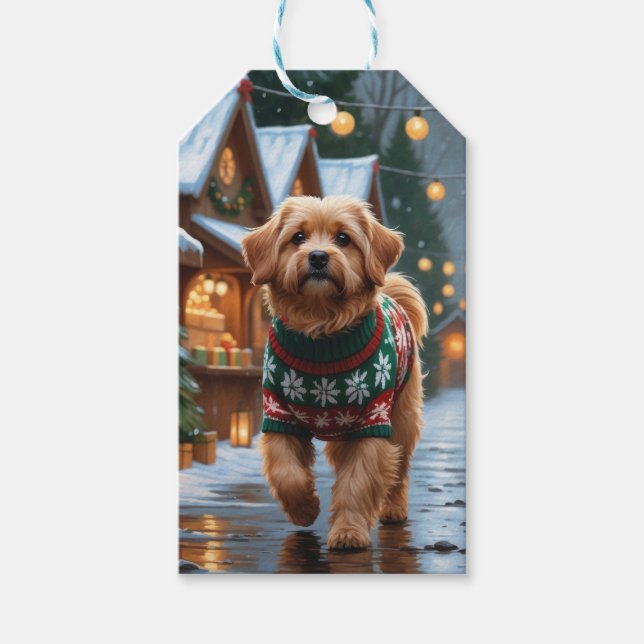 Coton De Tulear Hund Jul Snö Högtid Presentetikett (Framsidan)