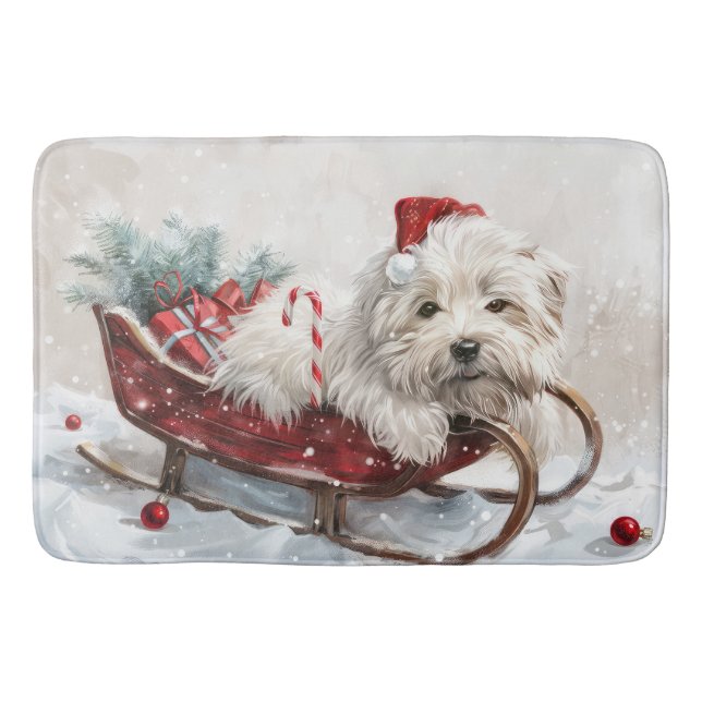 Coton De Tulear Hund Julfirande Badrumsmatta (Framsidan)