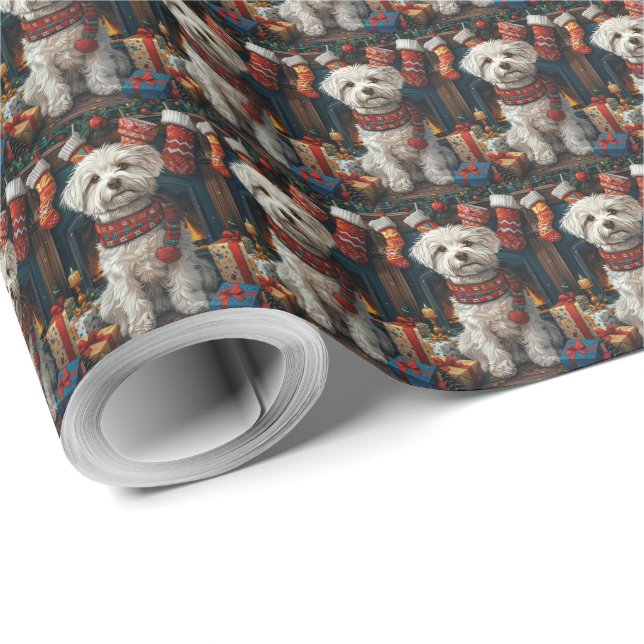 Coton De Tulear Hund Med Julpresenter Öppen Spis Presentpapper (Rulle Hörn)