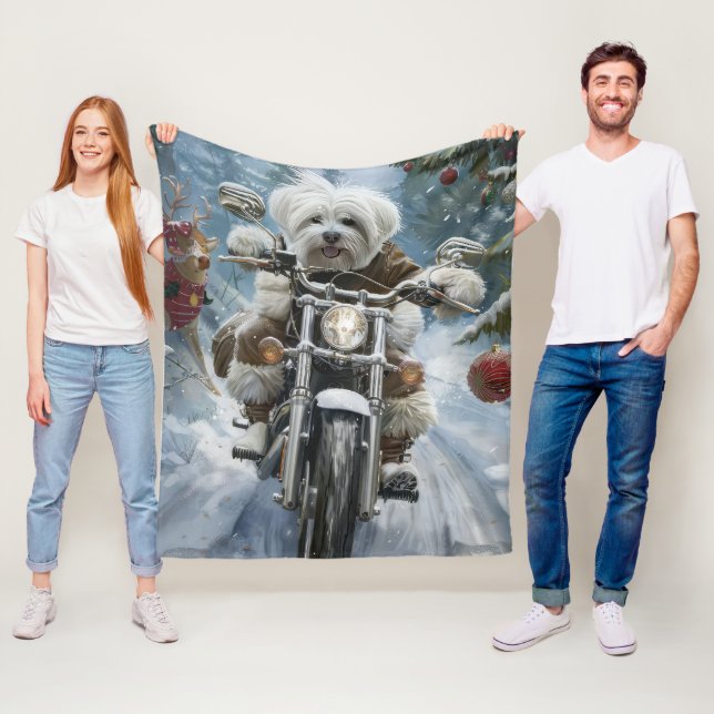 Coton De Tulear Hund Riding Motorcle jul Fleecefilt (På plats)