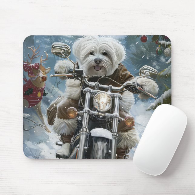 Coton De Tulear Hund Riding Motorcle jul Musmatta (Med mus)