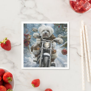 Coton De Tulear Hund Ridning Motorcykel Jul Pappersservett