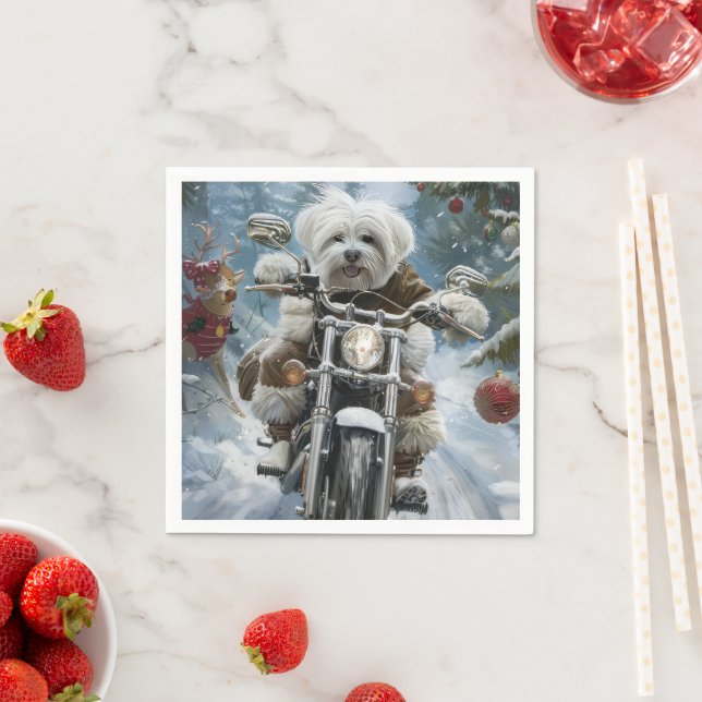 Coton De Tulear Hund Ridning Motorcykel Jul  Pappersservett (Insitu)