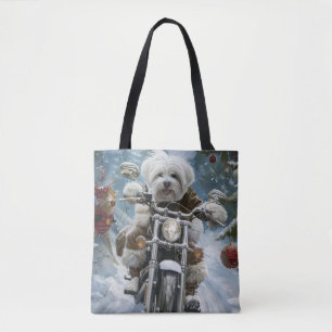 Coton De Tulear Hund Ridning Motorcykel Jul Tygkasse