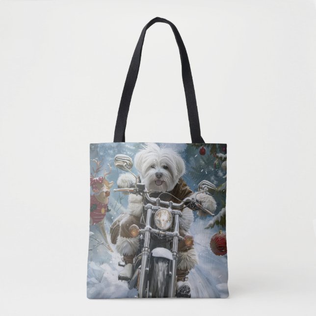 Coton De Tulear Hund Ridning Motorcykel Jul  Tygkasse (Framsida)