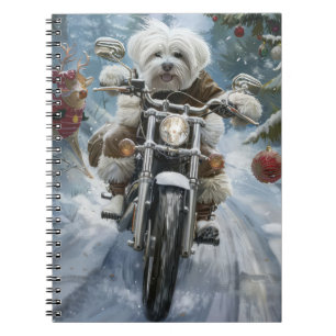 Coton De Tulear Hund som kör motorcykel jul Anteckningsbok