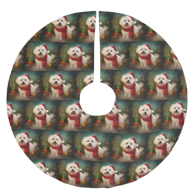 Coton De Tulear Hund under julen i Snö Julgransmatta Borstad Polyester (Framsidan)