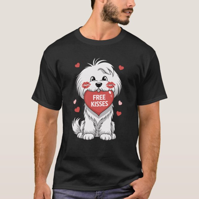 Coton de Tulear Hund Valentines day Free Kisses T Shirt (Framsida)