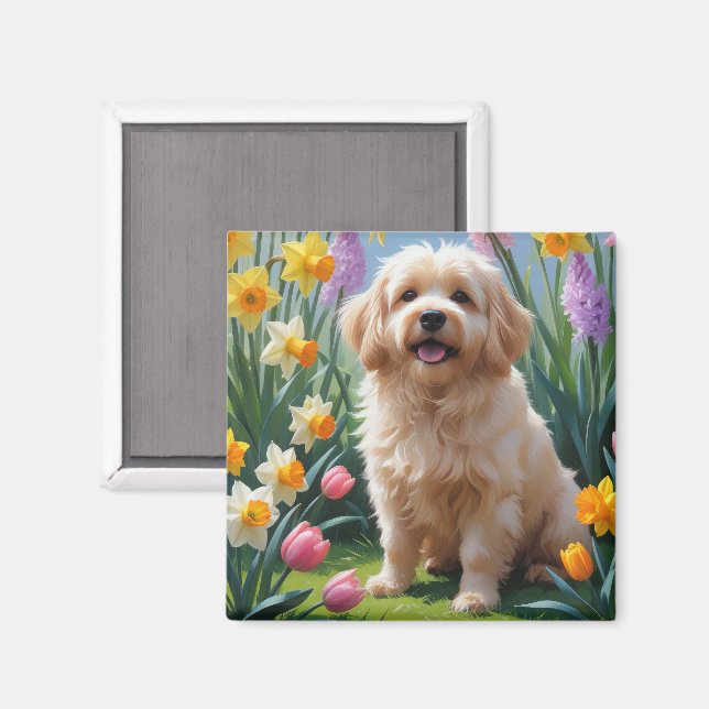 Coton De Tulear Hund Vårblommor Målning Magnet (Front/Back)