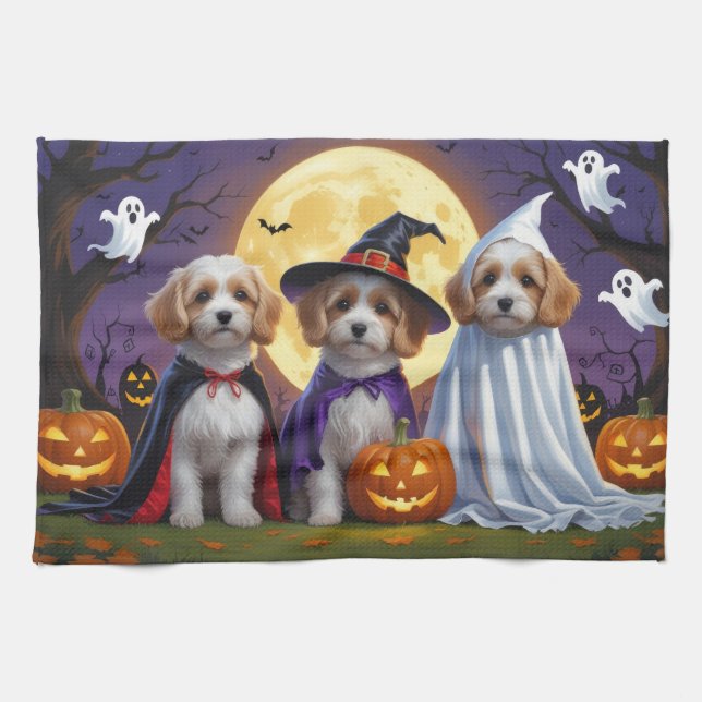 Coton De Tulear Hundar Pumpkin Halloween Funny Kökshandduk (Horisontell)