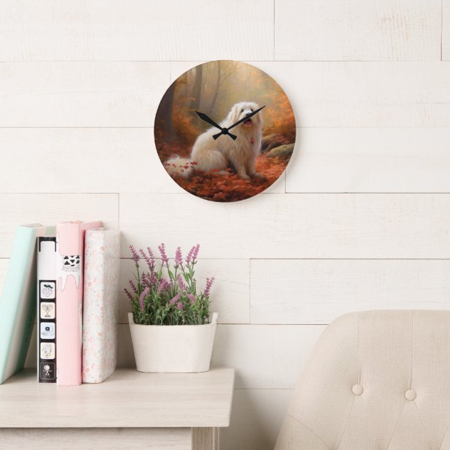 Coton De Tulear i Höst löv Fall Inspire Stor Klocka (Läsesal)
