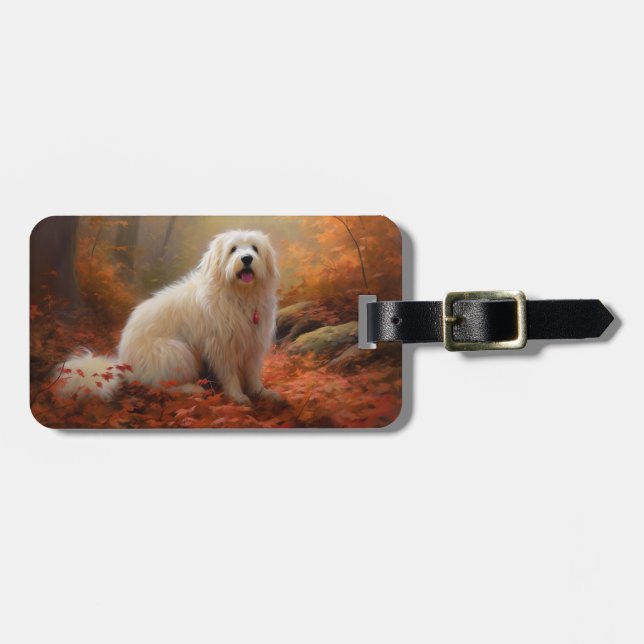 Coton De Tulear i höstlöv Fall Inspire Bagagebricka (Horisontell Framsida)