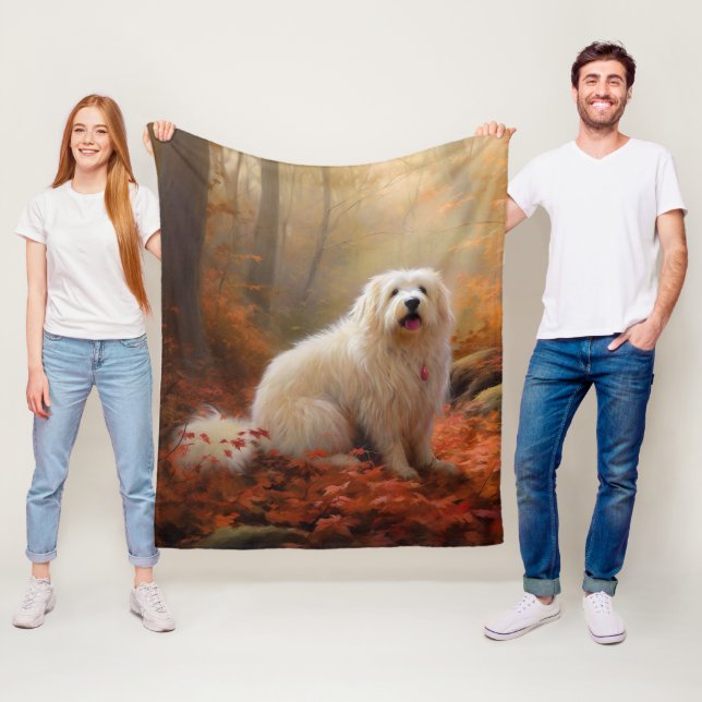 Coton De Tulear i höstlöv Fall Inspire Fleecefilt (På plats)