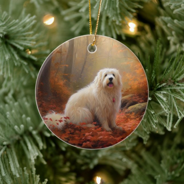 Coton De Tulear i höstlöv Fall Inspire Julgransprydnad Keramik (Träd)