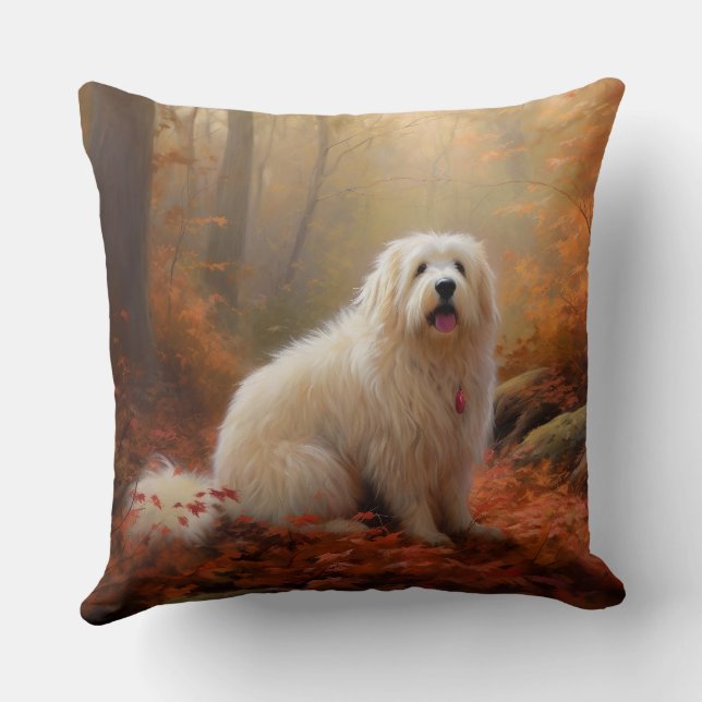 Coton De Tulear i höstlöv Fall Inspire Kudde (Baksida)