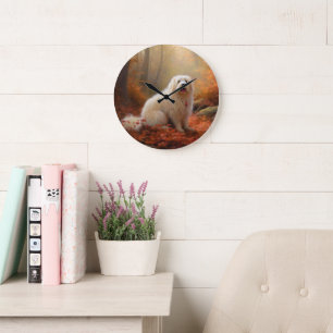 Coton De Tulear i höstlöv Fall Inspire Stor Klocka