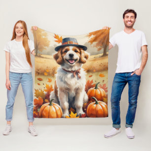Coton De Tulear i höstlöv tackgivande konst Fleecefilt
