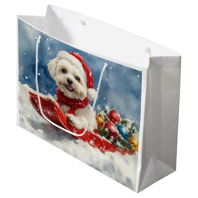 Coton De Tulear i släde Låt det snöa jul (Framsidan Vinklad)