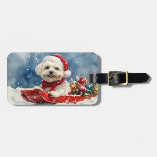 Coton De Tulear i släde Låt det snöa jul Bagagebricka