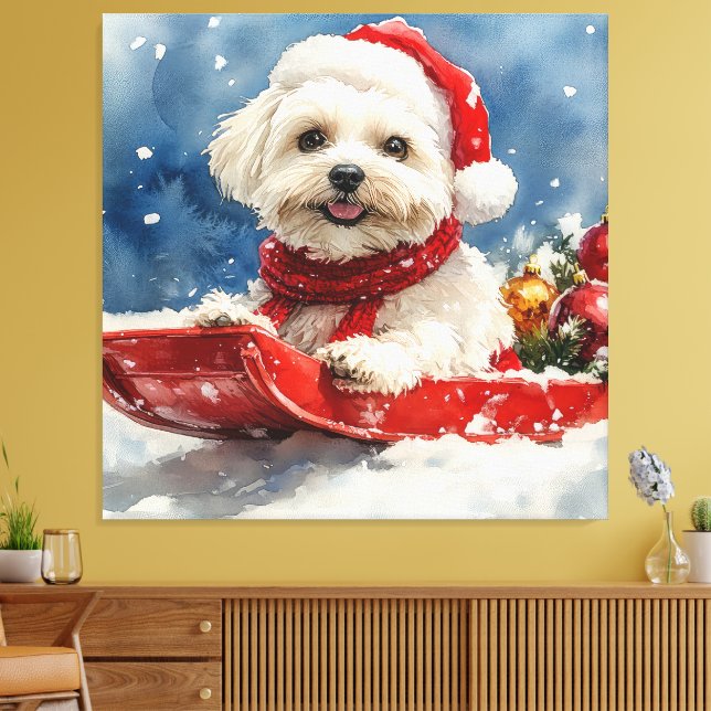 Coton De Tulear i släde Låt det snöa jul Canvastryck (Insitu (Vardagsrum))