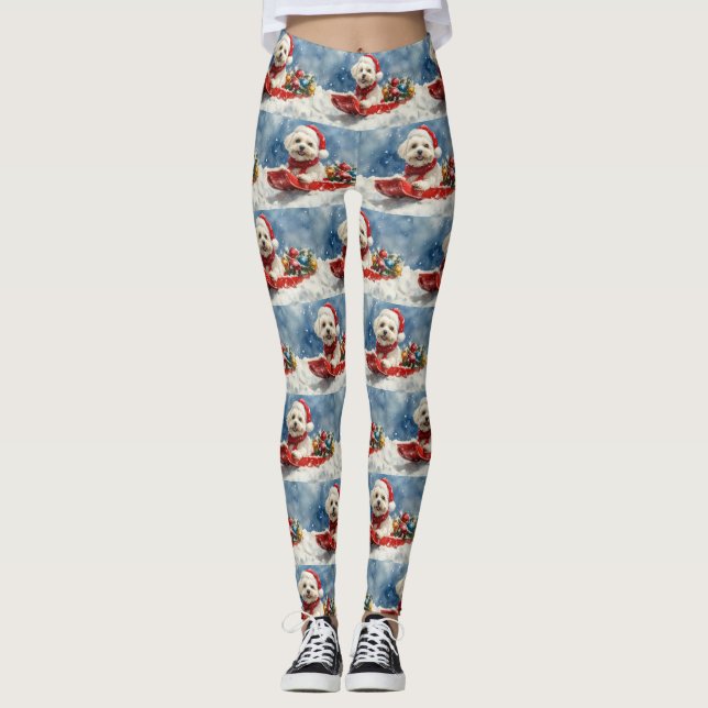 Coton De Tulear i släde Låt det snöa jul Leggings (Framsida)