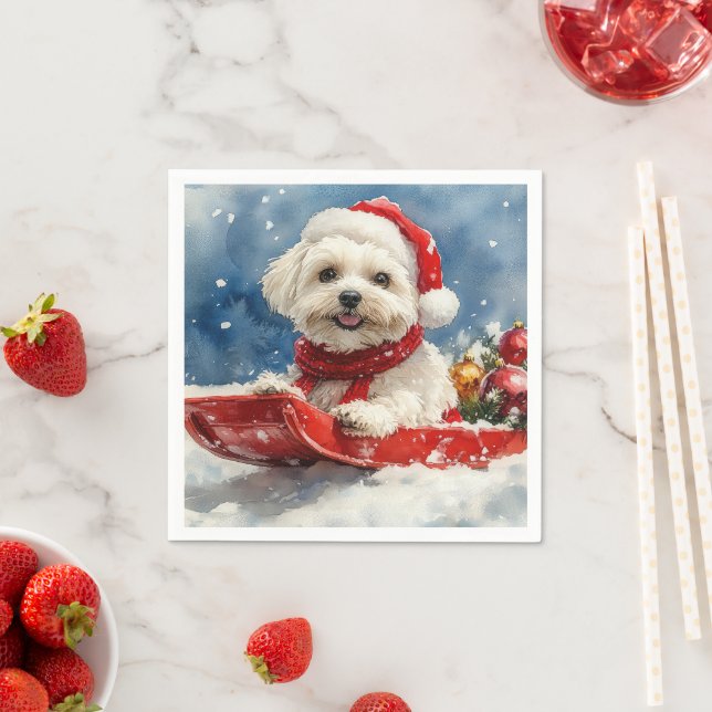 Coton De Tulear i släde Låt det snöa jul Pappersservett (Insitu)